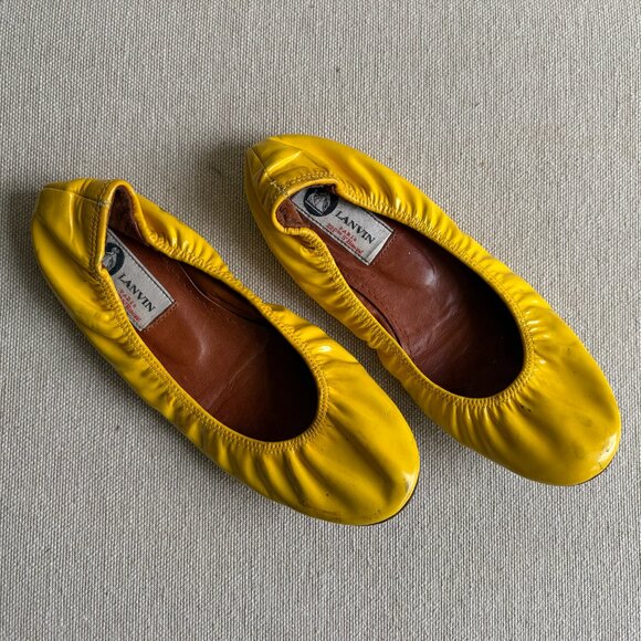 LANVIN Yellow Patent Leather Flats Size 37 - Picture 1 of 9